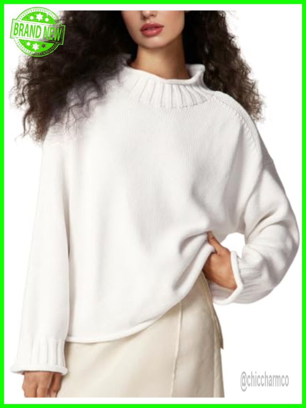 Rollneck Sweater Oversized Cotton Knit Pullover Women